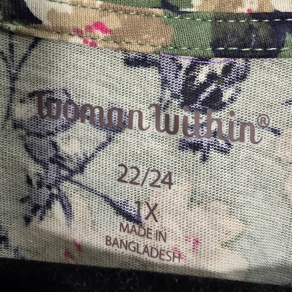 Woman Within Top Plus Size‎ 1X 22 24 Green Floral Flower V Neck T Shirt Tee Boho - Picture 3 of 8